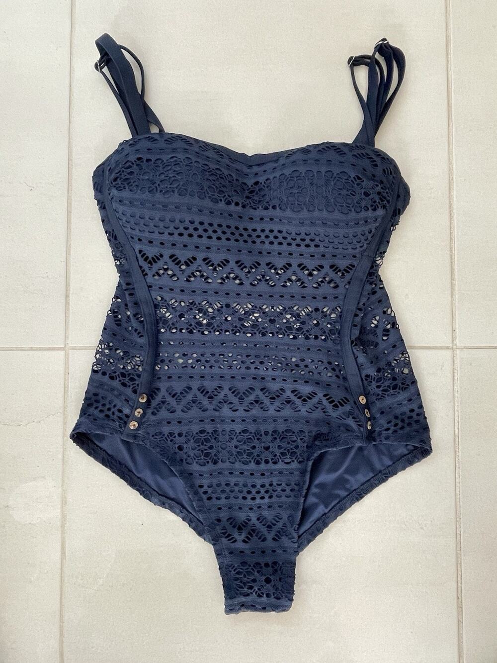 No Brand Swim One Piece Swimsuit Semi Sheer Crochet Swimwear